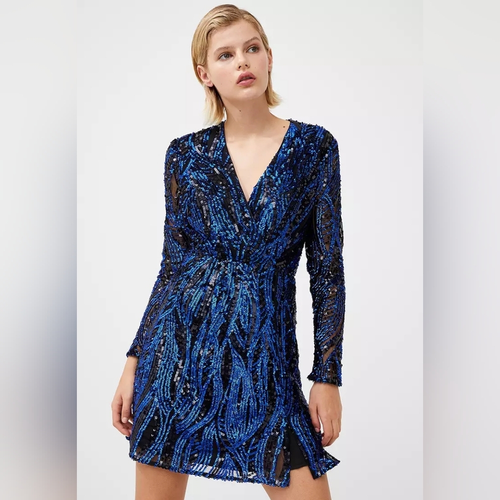 French Connection Deniz Blue Elegant Blue Sequin Dress